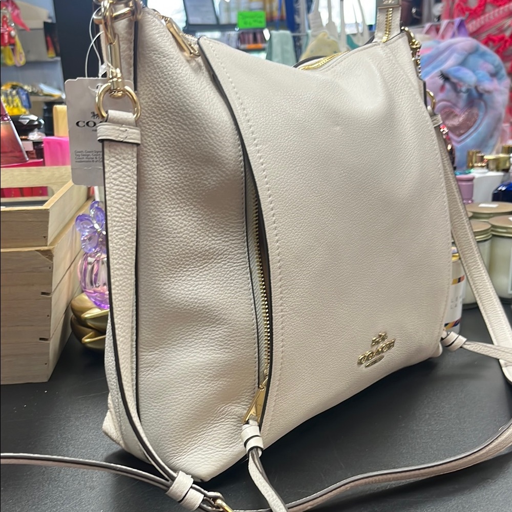 Coach Cream Crossbody Bag with Pebbled Leather